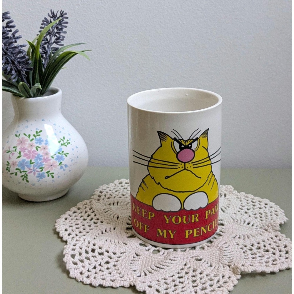 Vintage Sandra Boynton Cat Pencil Holder Keep Your Paws Off 1980s